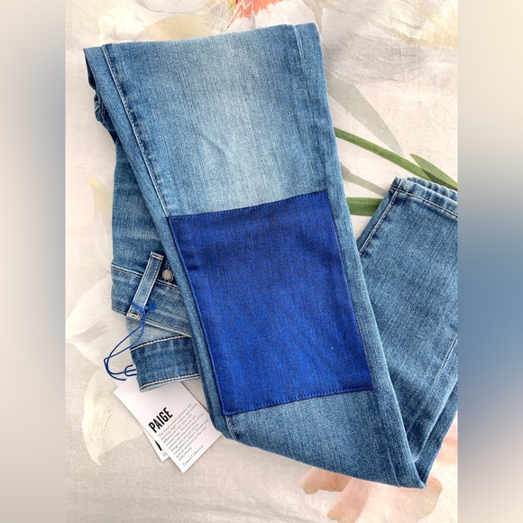 ❗️CLEAROUT❗️ NWT! PAIGE Blue Metallic Knee Patches VERDUGO ULTRA SKINNY JEANS 24 - Picture 5 of 10